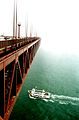 The bridge extending into the fog, on a July day