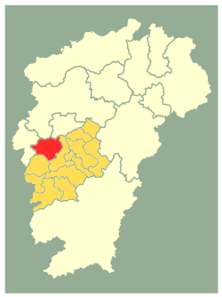 Location of Anfu County (red) within Ji'an City (gold) and Jiangxi