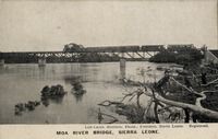 4. "The Moa River Bridge, Sierra Leone" in the 1910s with a crossing train. Photo by Alphonso Lisk-Carew and his assistant, his brother Arthur (together the Lisk-Carew Brothers) - Sierra Leone - clicked on 134,506 x - Lisk-Carew Brothers