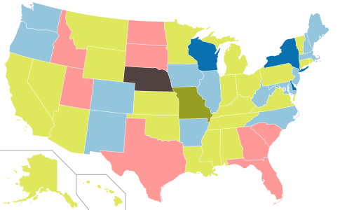 Partisan control of state governments after the 2008 elections:   Democrats maintained trifecta   Democrats gained trifecta   Republicans maintained trifecta   Divided government maintained   Divided government established   Officially non-partisan legislature