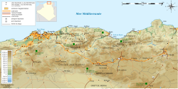 Topographic map of Kabylie with the Petite Kabylie located by the Babor Range.