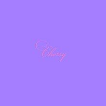 A pink "Cherry" written in script on a violet background