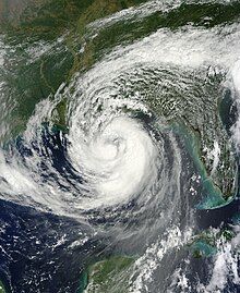 Satellite imagery of a newly declared hurricane south of Louisiana