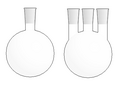 Round-bottom flask—a flask with a spherical body and one or more necks with ground glass joints.