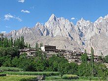 Village nestled in a mountain valley