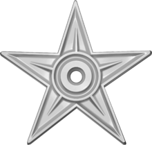 A graphic of a sturdy, gray, engraved star.