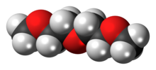 Space-filling model of the diglyme molecule