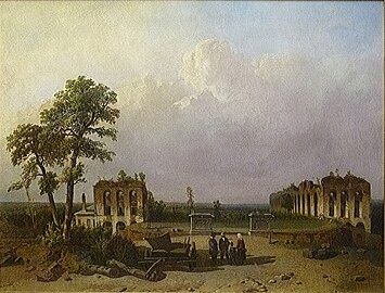 The ruins of the Château of Mariemont in the 19th century