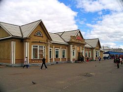 Old railway station building in Vikhorevka