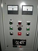 Detail of electrical panel on the front of an electrolyser.