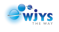 Three glossy spheres, two with silver rings, next to bold blue text reading "WJYS", with the J having a dot above it, with "The Way" as a subheading in silver below.