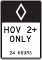 R3-11c 2 right lanes, HOV 2+ only (full time) (post-mounted)