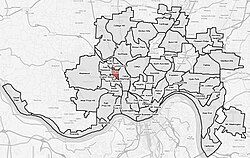 Millvale (red) within Cincinnati, Ohio