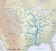 Mississippi Valley watershed and Chicago. The Great Lakes-St Lawrence basin is to the north-east (upper-right).