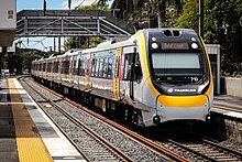 A Queensland Rail SEQ train at Yeronga Station in 2018