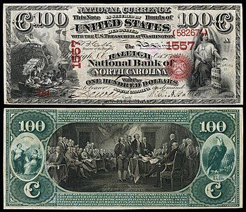 One-hundred-dollar National Bank Note, by the American Bank Note Company