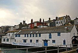 The Bosun's Locker business advertises their ship's chandlery right on the waterfront of port in Falmouth, Cornwall.