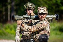 U.S. Army infantryman prepares to fire an M136A1 AT4CS-RS