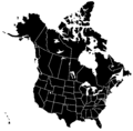 Blank map of US states and Canadian provinces. (thin lines join areas of the same state/province for one-click coloring). Black-and-white version with transparent background; Hawaii shown to scale but moved closer. (Based on someone else's version - non-transparency, greyish version with more distance between Hawaii and the continent.)