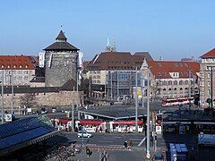 Station square with tram stops