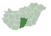 Map of Hungary highlighting Bács-Kiskun County