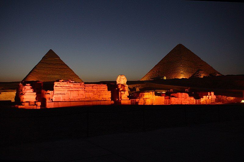 File:PyramidsofGiza at night.jpg