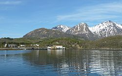 View of the village, ferry port, and "Old-Skutvik"