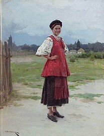 Young woman by Mykola Pymonenko wearing an ochipok and cherevyky