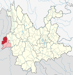 Location of Yingjiang County in Dehong Prefecture within Yunnan