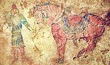 Göktürk cavalry mural, Shoroon Bumbagar tomb, 7th century CE.[1]