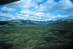 Landscape of a mountain range.