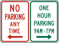 R7-200 No parking and one hour parking (times) (combined)