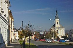 Town square with the Church of Saint Bartholomew