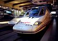 A Talgo 350 train (Renfe Class 102) at Madrid Atocha station.