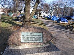 The northwestern entrance to Lincoln Park, with the Occupy Maine encampment in the background.