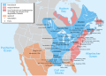 Map of the British and French settlements in North America in 1750, before the French and Indian War