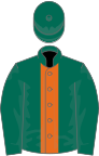 Dark green, orange stripe