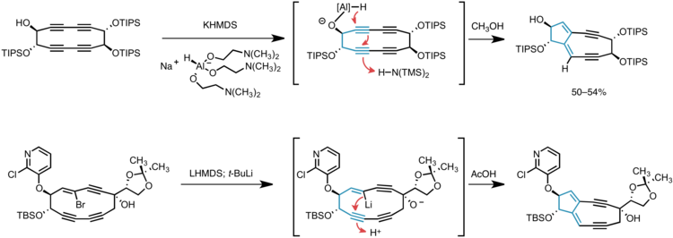 Transannular cyclization in the synthesis of the bicyclic core of kedarcidin chromophore.