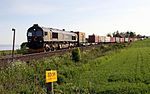 A freight train on the Meråker Line in 2008 at Være by Trondheim, Norway