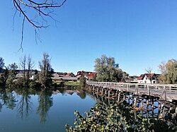 Wooden bridge on the Krka River at Loke