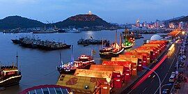 Zhoushan harbor at evening.