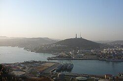 View of Lüshun's harbor and town from Huangjin Mountain