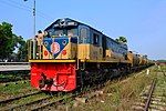 Bangladesh Railway Class 2600 locomotive number 2605 leads an oil train at Dhaka Cantonment rail Station in 2016