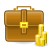 A briefcase with coins (money) beside it