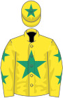 Yellow, emerald green star, yellow sleeves, emerald green stars, yellow cap, emerald green star