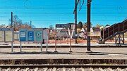 Place name sign on a platform