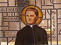 A stained glass window of Blessed Michael McGivney at the Parish of St. Catherine of Siena in Trumbull, Connecticut