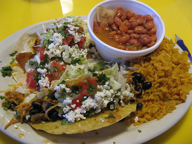 File:Tacos-with-rice-and-borracho-beans.jpg