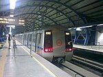 Delhi Metro blue line train in New Ashok Nagar Station in 2009