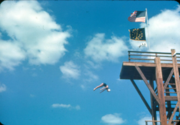 State flag with a squared aspect ratio at a Shakamak diving competition, 1942.